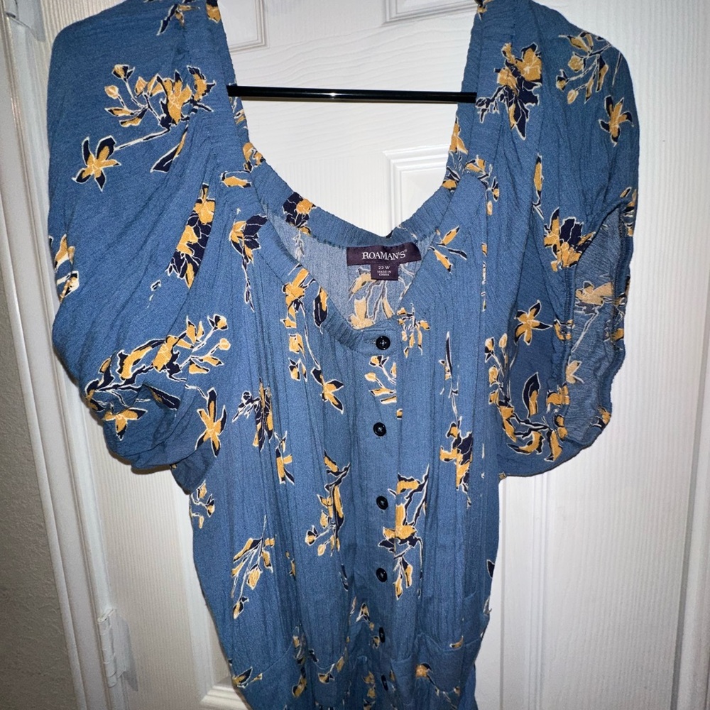 Roaman’s Plus Size Blue and Yellow Floral Dress